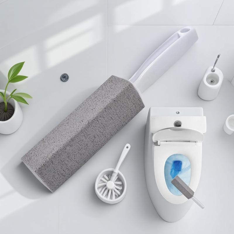 Powerful Descaling Scrub Brush with Handle - Hard Water Stain & Rust Remover for Toilet, Bathtub, Kitchen Sink, Pool Tiles, Shower, Metal Faucets & Bathroom Surfaces. Multi-Surface Deep Cleaning Tool.
