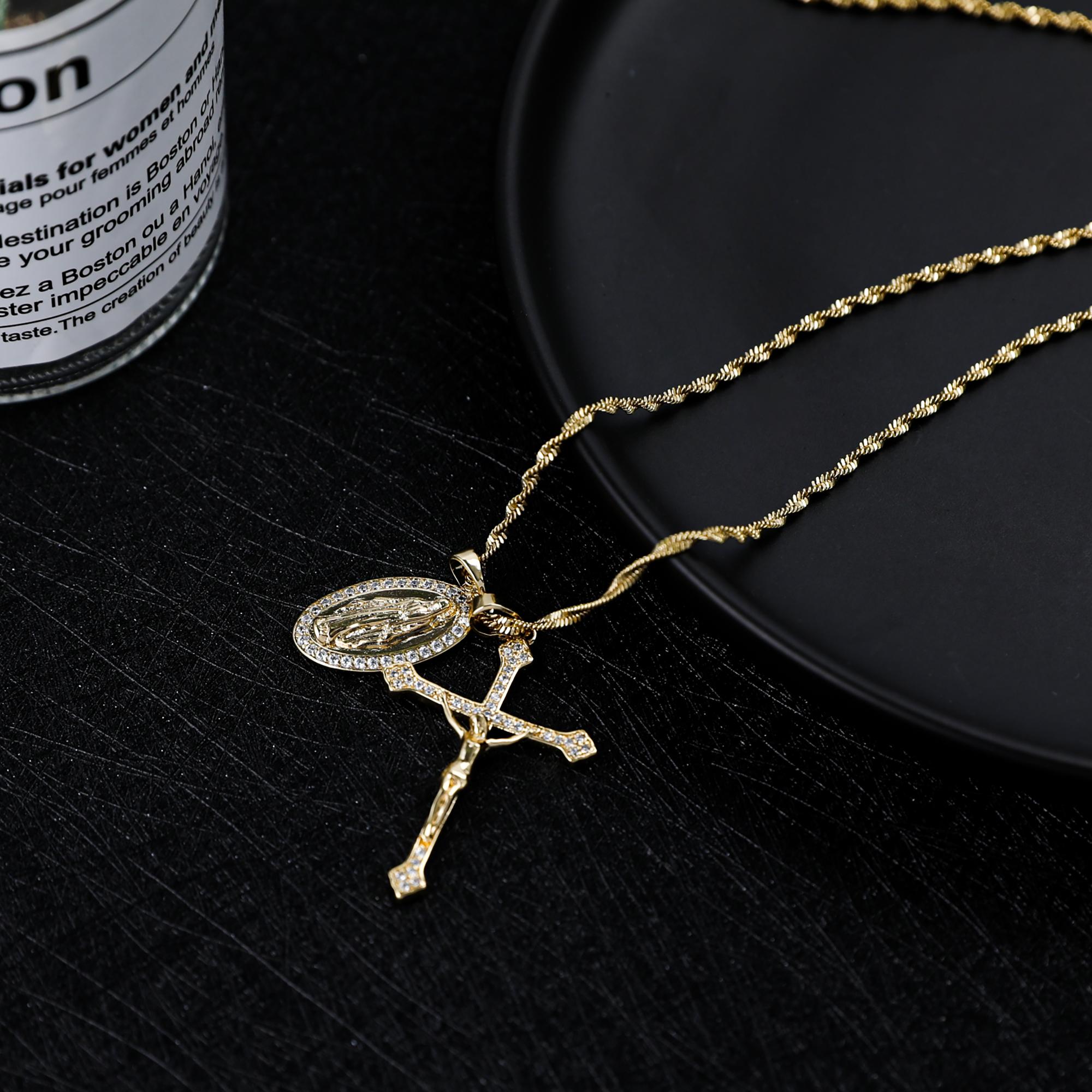 MYTYS 2 in 1 Virgin Mary & Jesus Pendant Necklace Religious Faith Inspired Cross Amulet Handmade Fashion Accessory for Women Men Gift Set