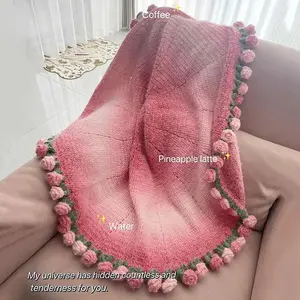 Hand Woven Blanket Crochet Rose Blanket Decorative Sofa Cover Valentine's Day Birthday Gifts for Women Tapestry Manta De Rosas