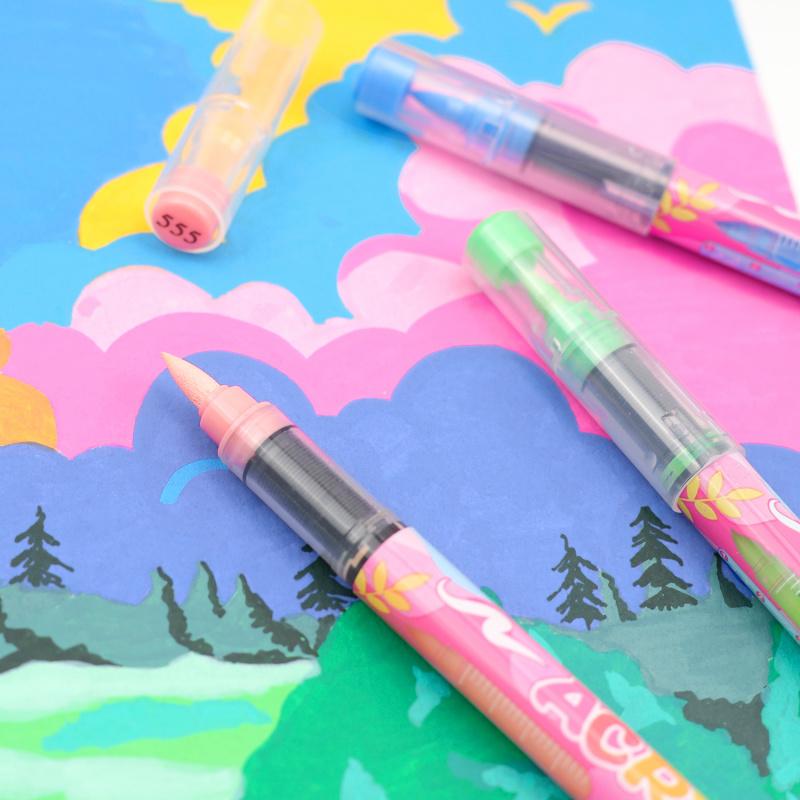 Acrylic Paint Markers,Macaron Series Set,Soft Brush Tip Water Based, Straight liquid Markers for Wood, Canvas, Rock Painting, Glass, Diy Crafts, Fabric Paint, Acrylic Drawing Markers