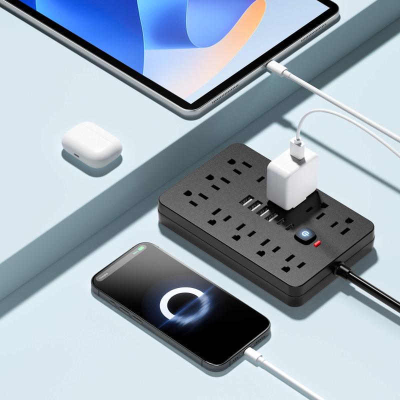 17 In 1 Surge Protector Power Strip, Wall Mounted Desktop Charging Station With 11 AC Outlets, USB & Type-C Ports, Suitable for Home, Office and Travel