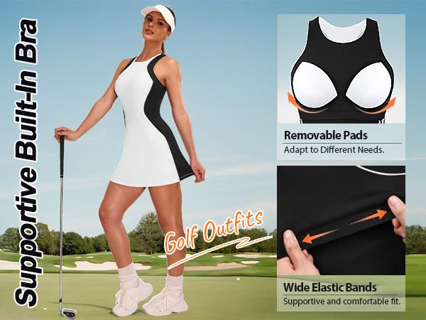 Blooming Jelly Women Tennis Dress Casual Athletic Color Block Outfit Racerback Built in Bra Golf Separate Shorts with Pocket