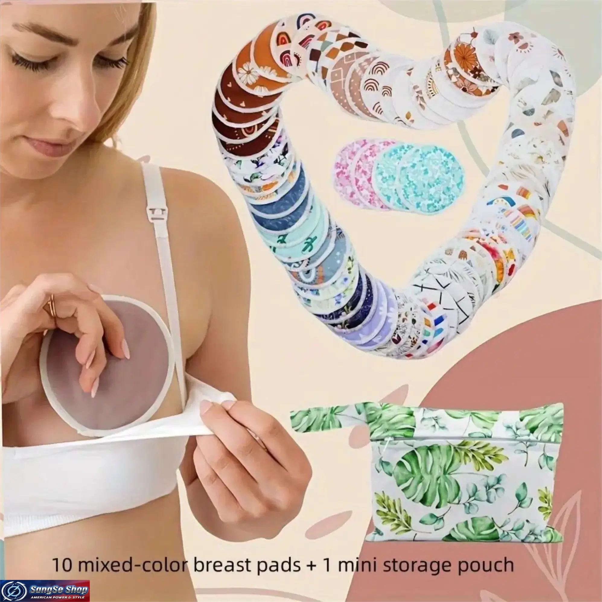 10 Pack Reusable Nursing Pads for Women, Washable Leak Protection Breast Pads with Secure Fit, Soft Absorbent Fabric, Includes Storage Bag, Comfortable for Daily Wear, Work, Travel & New Moms