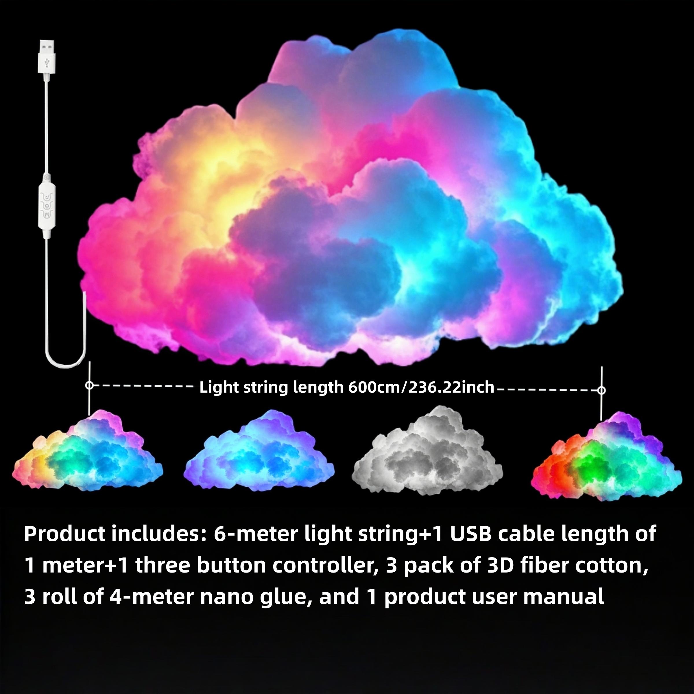 Thunder Cloud LED Light self-made material package (no glue) ,DIY Creative Rainbow Multi-Color Night Lamp, RGB Lighting, LED Atmosphere Lamp, Party Decor for Game Room, Garage, Club, Bar, Dj,  19.69ft String Light
