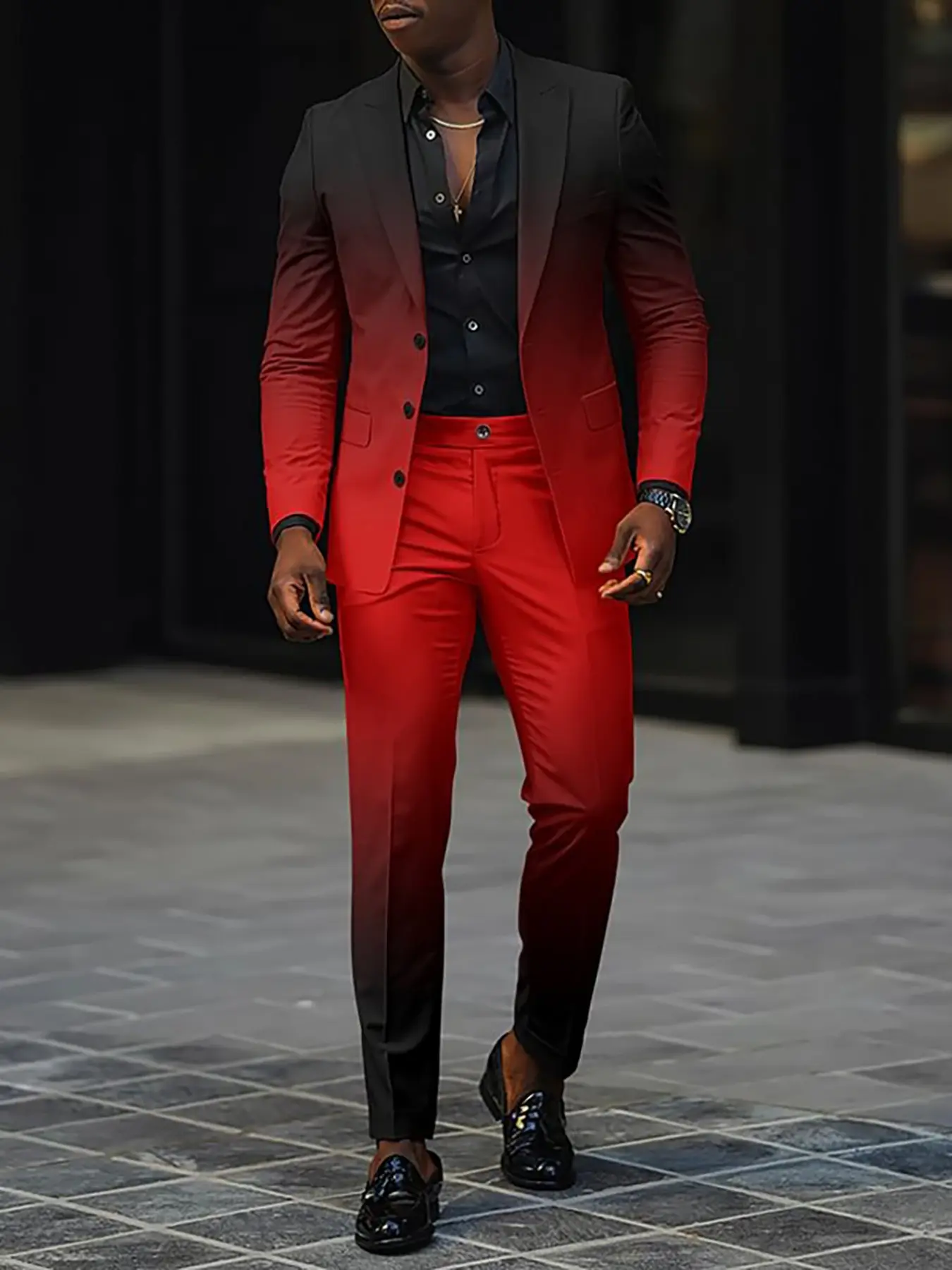 Men's Gradient Color Block Slim Fit Suit Set, Elegant Blazer with Long Pants, Formal Wear for Wedding Party Dinner Ball