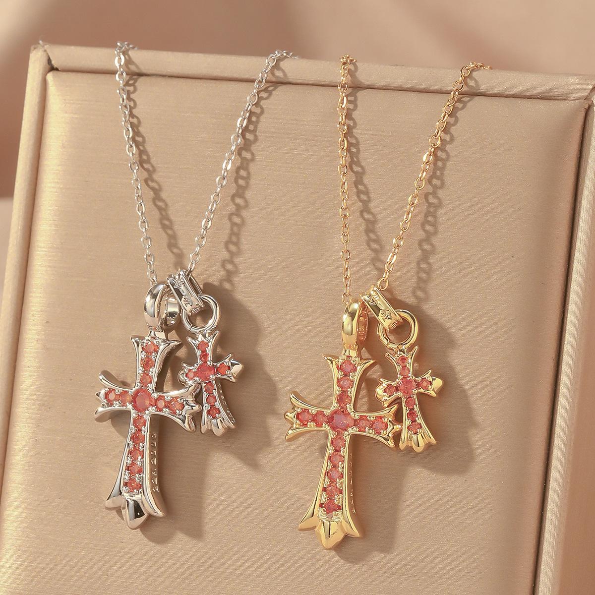 Women's Internet celebrity double cross necklace, niche design, light luxury, versatile, personalized, sweet and cool, versatile pendant collarbone chain