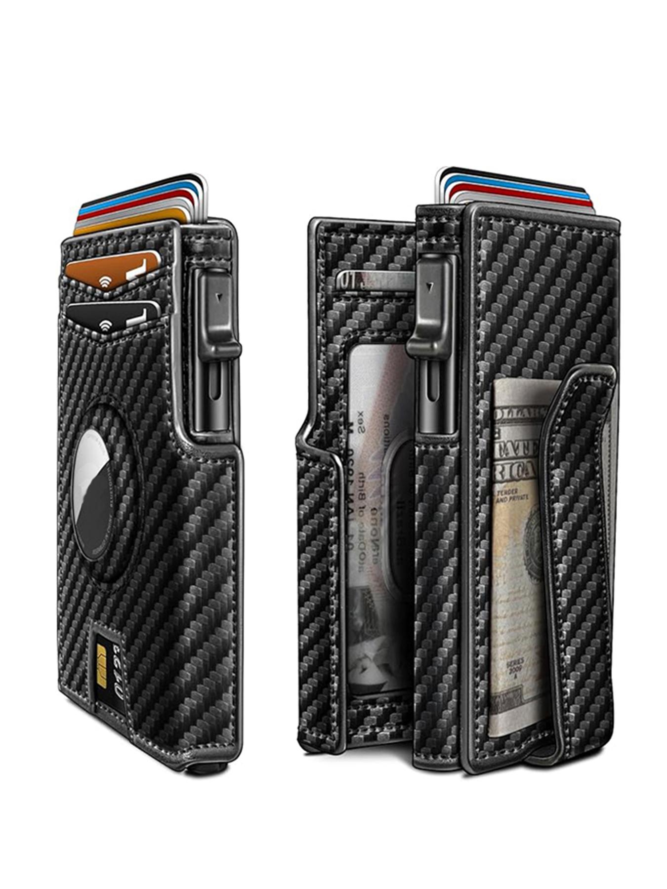 Men's Small Wallet Metal Automatic Card Holder ID Case Rfid Anti-Theft Credit Card Clip Airtag Compatible Lost Prevention Purse