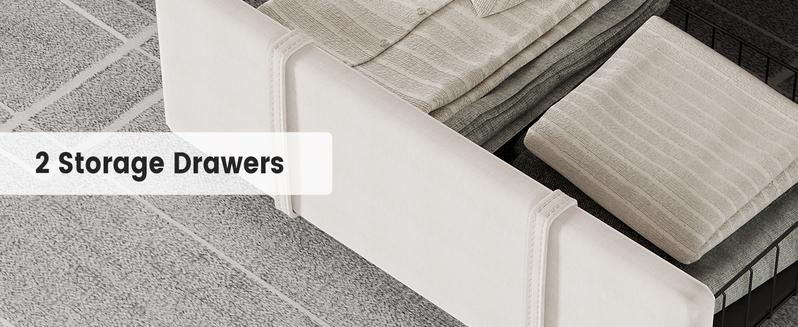 Full Size Bed Frame, Upholstered Platform Bed Frame with Storage Drawers, Mattress Foundation with Solid Wooden Slats Support, No Box Spring Needed, Beige