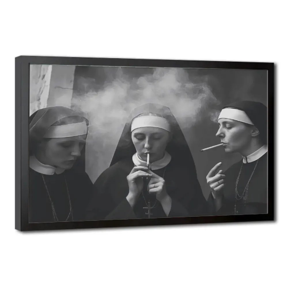 Nun Smoking Pattern Canvas Painting Print with Frame, Wooden Wall Art, Art Work For Wall Decor, Modern Art Decoration, Living Room Bedroom Decoration, Hallway Office Mural, Ideal Gift, Modern Home Decoration, Artwork Ornaments classic western music