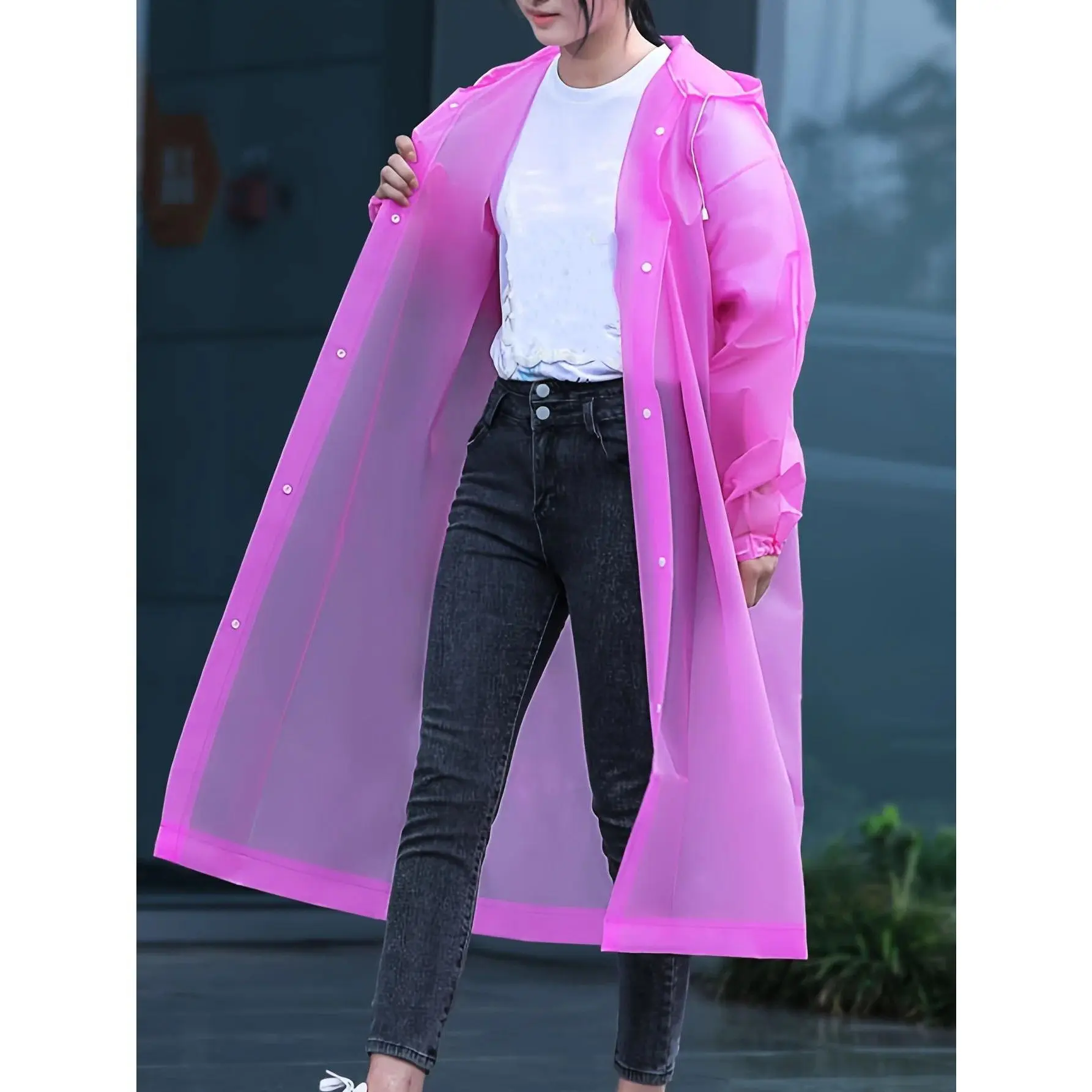 1-piece pink adult raincoat, windproof and waterproof full-body rain suit for travel, outdoor riding, portable rain cape