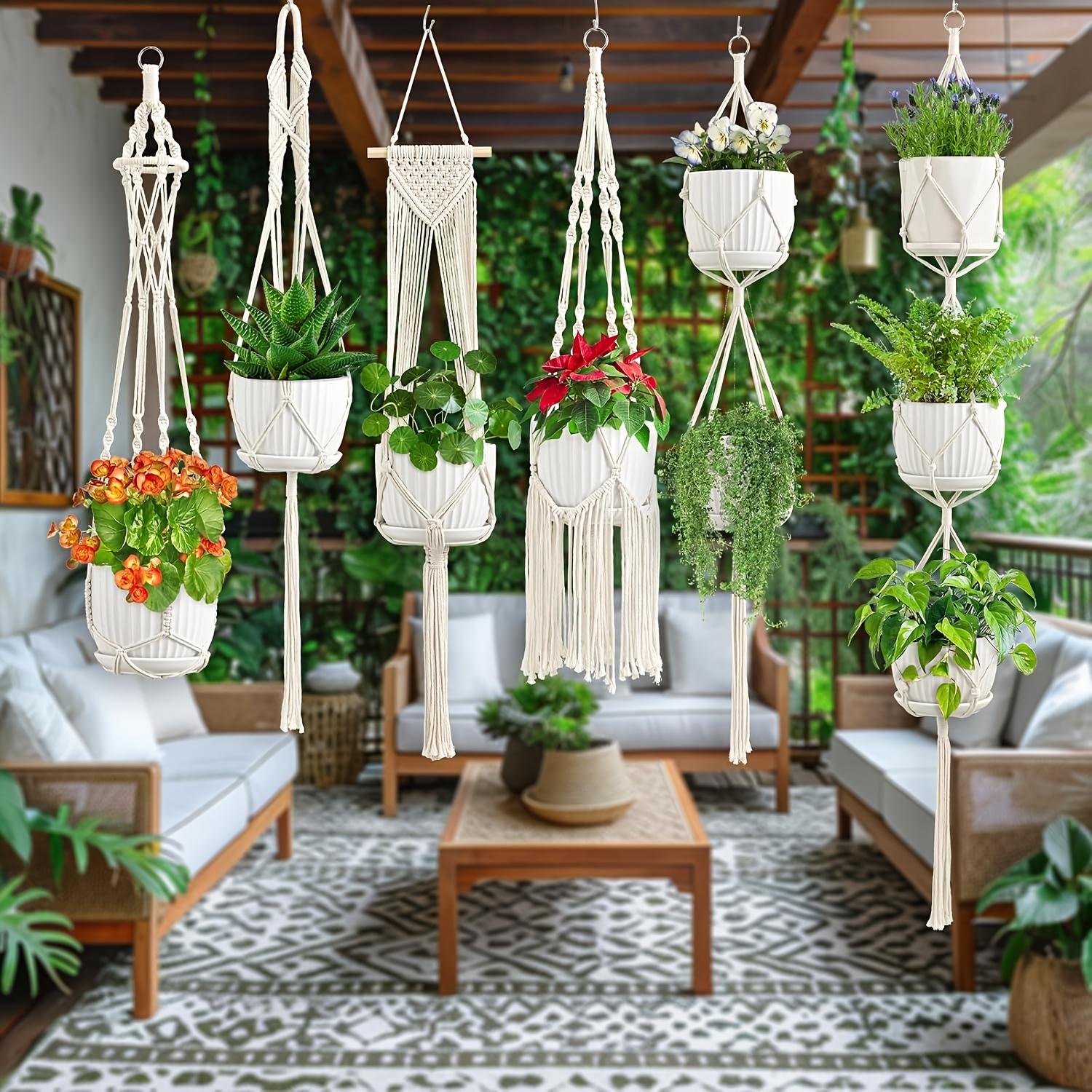 6-Pack Handmade Woven Plant Pot Hangers, Indoor And Outdoor Flower Pot Hanging Baskets, Handmade Woven Plant Hanging Stands, Suitable For Bohemian Home, Patio, And Garden Decoration (Plants And Flower Pots Not Included)