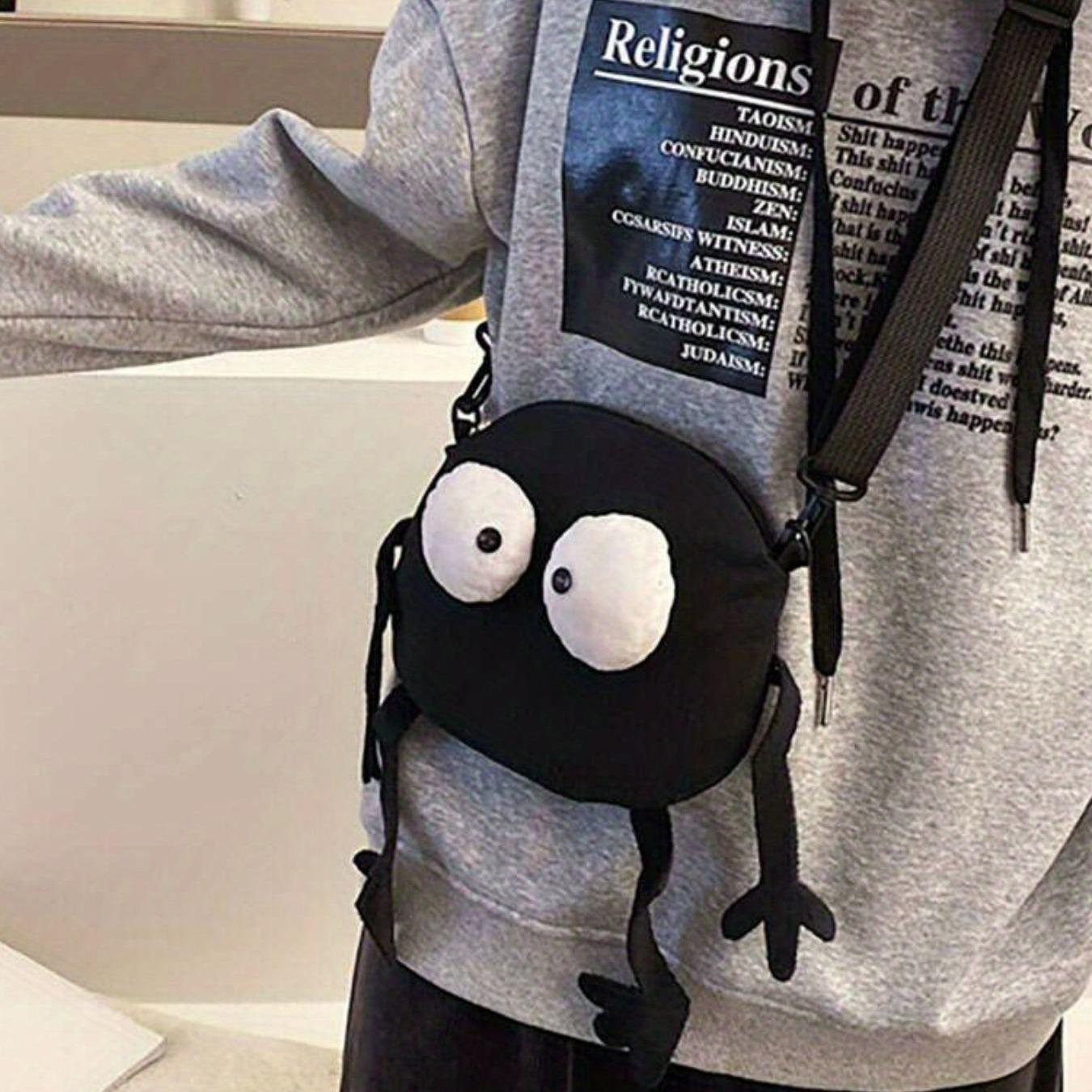 Cute Cartoon Charcoal Ball Design Canvas Handbag Organizer Bag, Minimalist Crossbody Bag with Colorful Edges, Stylish Daily Use