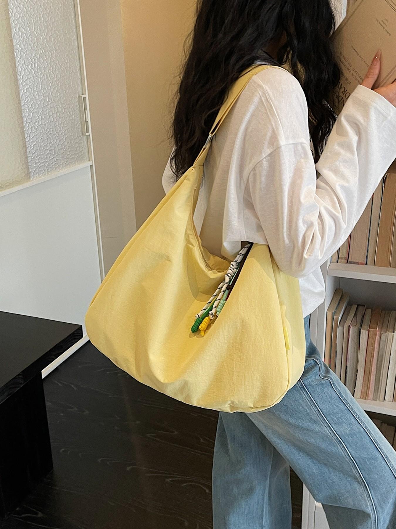 Water-Resistant Nylon Crossbody Shoulder Bag, Large Capacity Casual Style, Plain Design for All Seasons, Ideal for Students and Daily Use