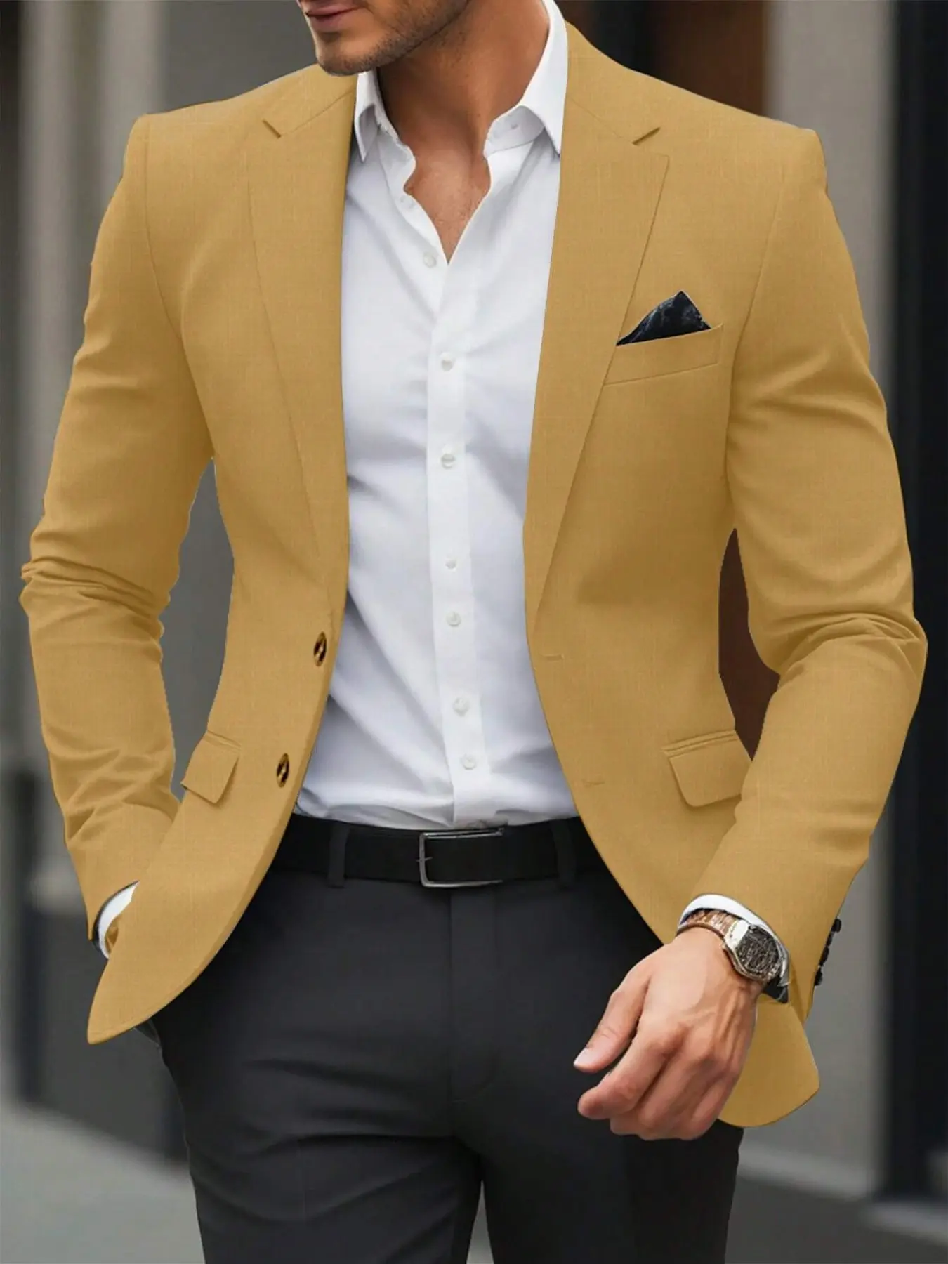 Men's Casual Suit Jacket, Slim-Fitting Lightweight Business Blazer, Plain Surface, All Seasons, Daily Commute Outerwear