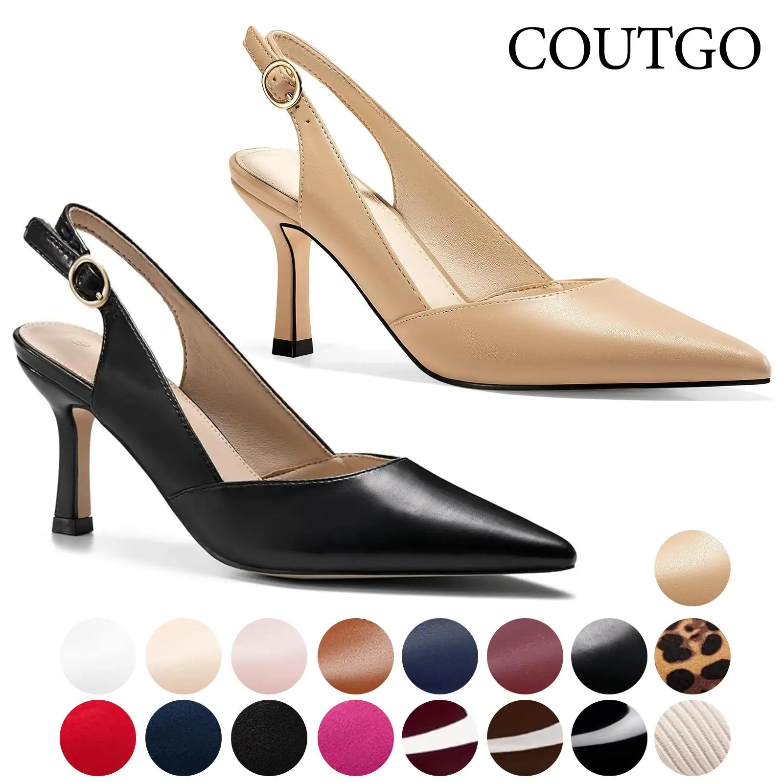 Coutgo Women's Pointed Toe Slingback Kitten Heel Classy Stylish Elegant Fashion Footwear, Dress Pumps for Business, Wedding, Heeled, Shoe, Women's Fashion, Kitten Heels, Classy Heels,back to school,back to school haul
