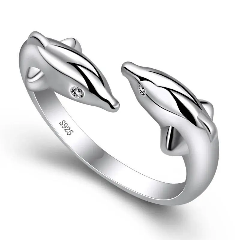 Silver-Tone Animal Dolphin Ring for Students - Simplicity Style Costume Jewelry, Exquisite Accessory for Daily Wear, Ideal for Student Girlfriend Engagement Rings