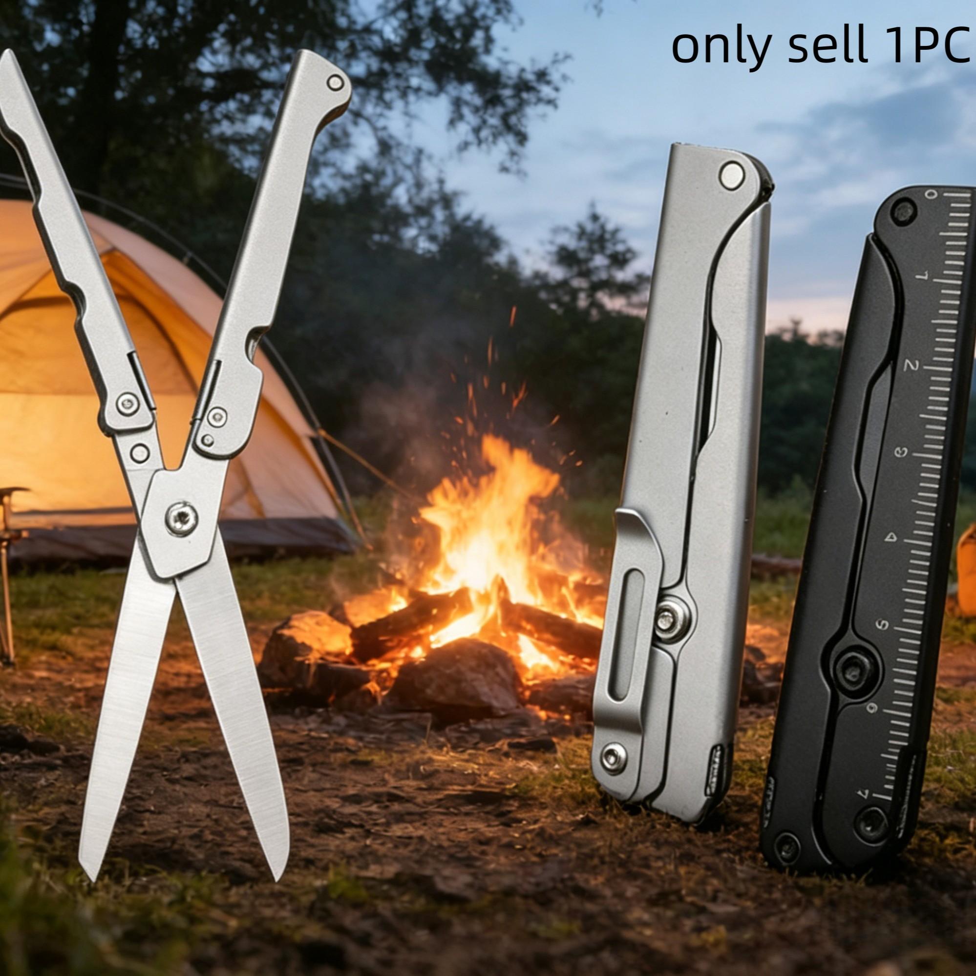 1pc Camping All-In-One Scissors, Foldable Multi-Functional Outdoor Emergency Scissors, Portable Pocket Tool, Garden Lawn Multifunctional Scissors, Survival Tools, Portable Hand Tools