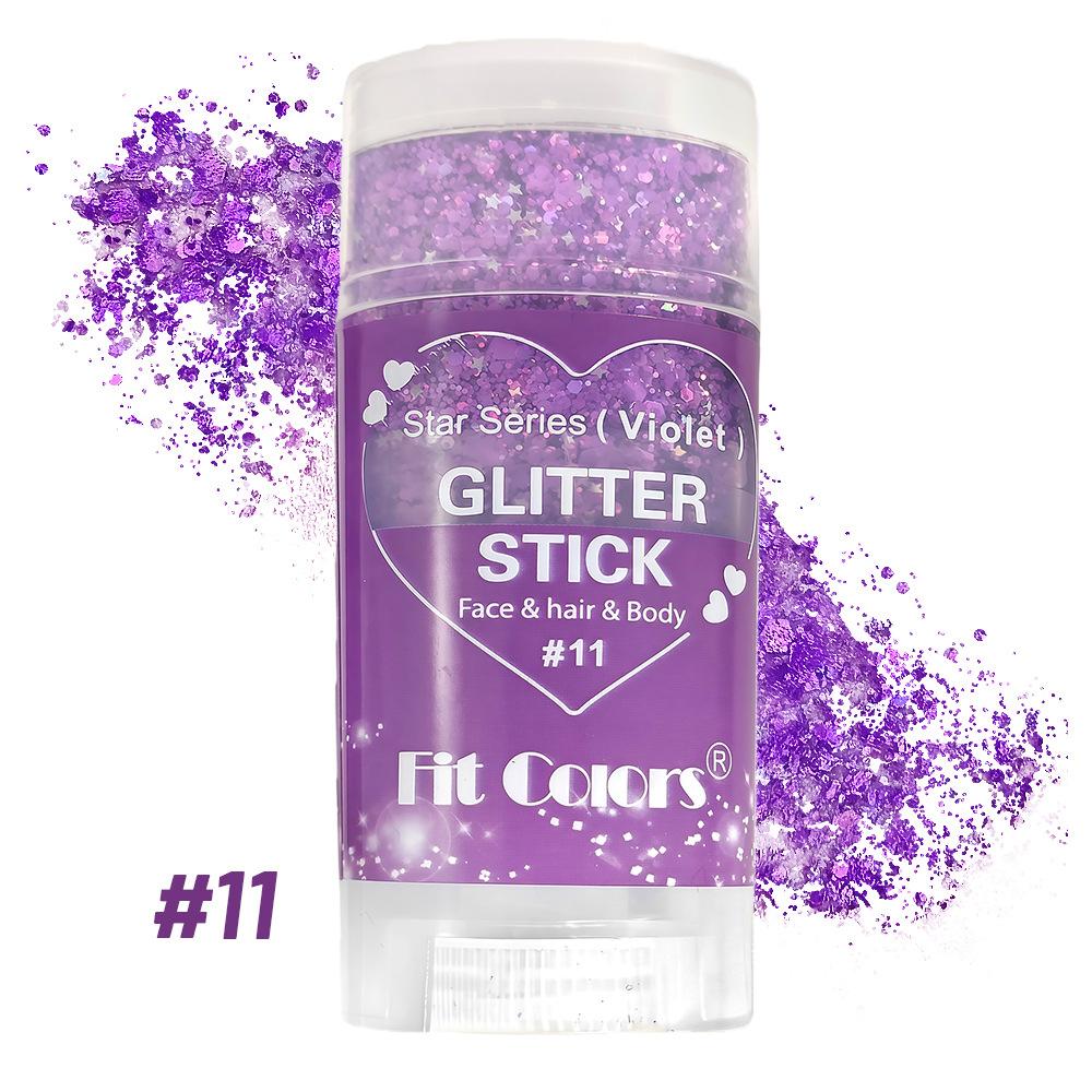 1PC Fit Colors Glitter Stick, 12 Colors Available, Holographic Chunky Glitter, for Face Hair & Body, Long-Lasting, for Festival Rave & Game Day Fan Party, Body Glitter Gel, Cosmetic Sparkle Stick