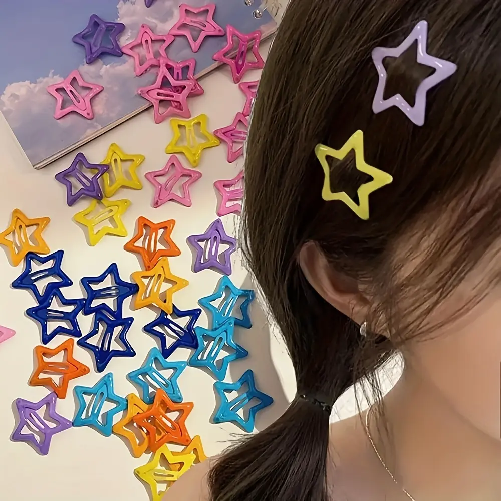100 Random Color Star Hair Clips, Sweet And Fashionable BB Headwear, Mini Five-Pointed Star Bangs Hair Clips, All Adopt Solid Color Design