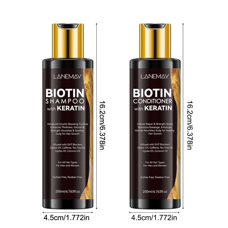 200ml+200ml Biotin Shampoo & Conditioner Set with Keratin - DHT Blockers & Caffeine Formula - Advanced Growth Boosting & Thickness Enhancement - Sulfate Paraben Free Hair Care