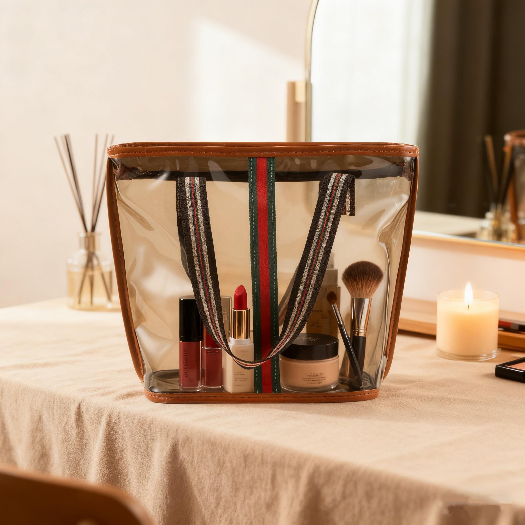 Waterproof Semi-Transparent Storage Bag, Transparent Vanity Bag, Clear Cosmetic Bag, Makeup Pouch, Wide Handle Design, Non-Slip, Fashion Luxury Gift, Suitable for Toiletries, Cosmetics, Towels, Makeup Organizer Pouch