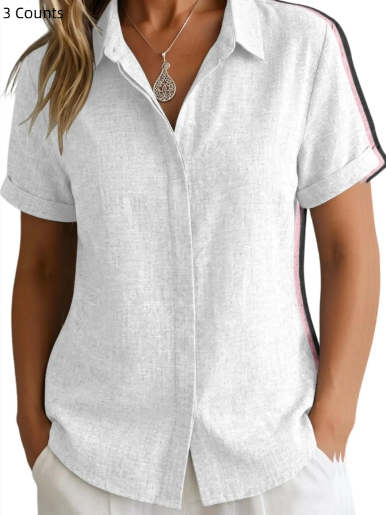 Women's Linen-Style Short Sleeve Shirt, Casual Loose Fit Button-Up Blazer Top, Comfortable Daily Wear, Elegant Design