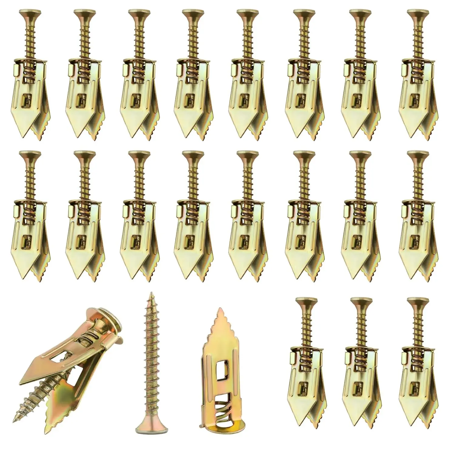 40Pcs Self Drilling Drywall Anchors and Screws Kit - Zinc Plated Steel Wall Anchors  Drywall Heavy Duty, No Drill Or Holes in Wall,  TV, Shelf Straps, Cabinets (20PCS Screws and 20PCS Anchors) New model