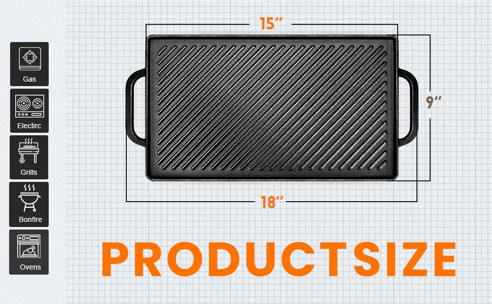 GGC Cast Iron Reversible Griddle,-sided Griddle Pan for Indoor and Cooking, 15 x 9 Griddle with Flat and Ribbed Side for Stove Tops, Gas Grills and Camping GGC Cast Iron Reversible Griddle,-sided Griddle Pan for Indoor and Cooking, 15 x 9 Griddle with Flat and Ribbed Side for Stove Tops, Gas Grills and Camping