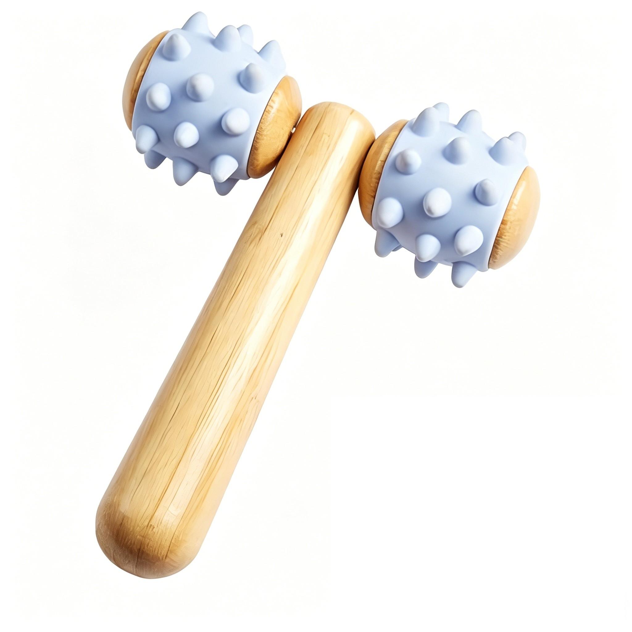 Portable Wolf Tooth Massage Stick Dual Ball Roller Bamboo Meridian Muscle Rolling Slimming Body Massager Tool
