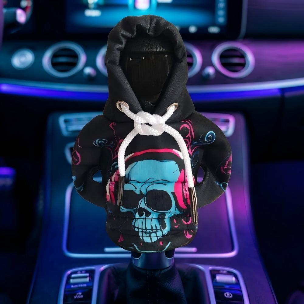 Universal Car Gear Shift Cover, Cyberpunk Skull Print, Interior Decoration, Small Sweatshirt Style, Automotive Accessories