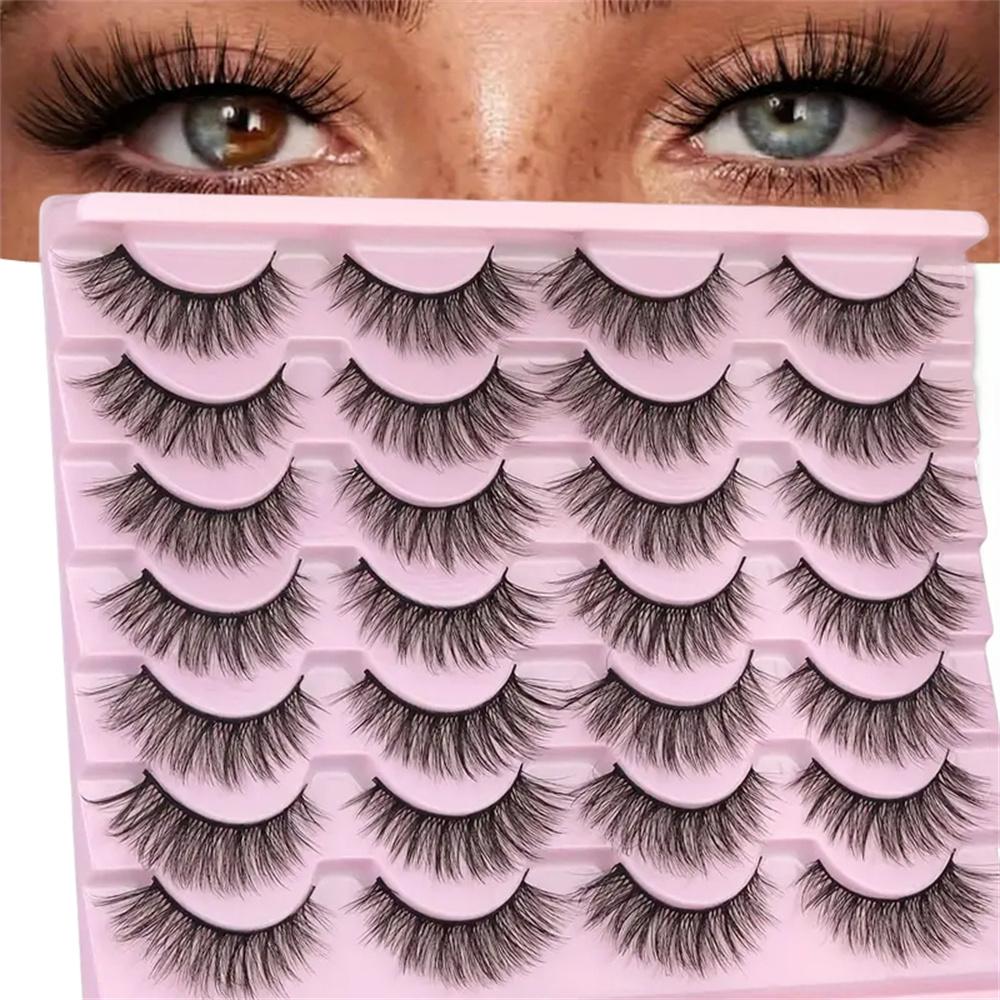 14 Pairs 3D False Eyelashes Natural Fluffy Cat Eye Style Low Sensitivity 15mm Length DIY Suitable Stage Daily Wear