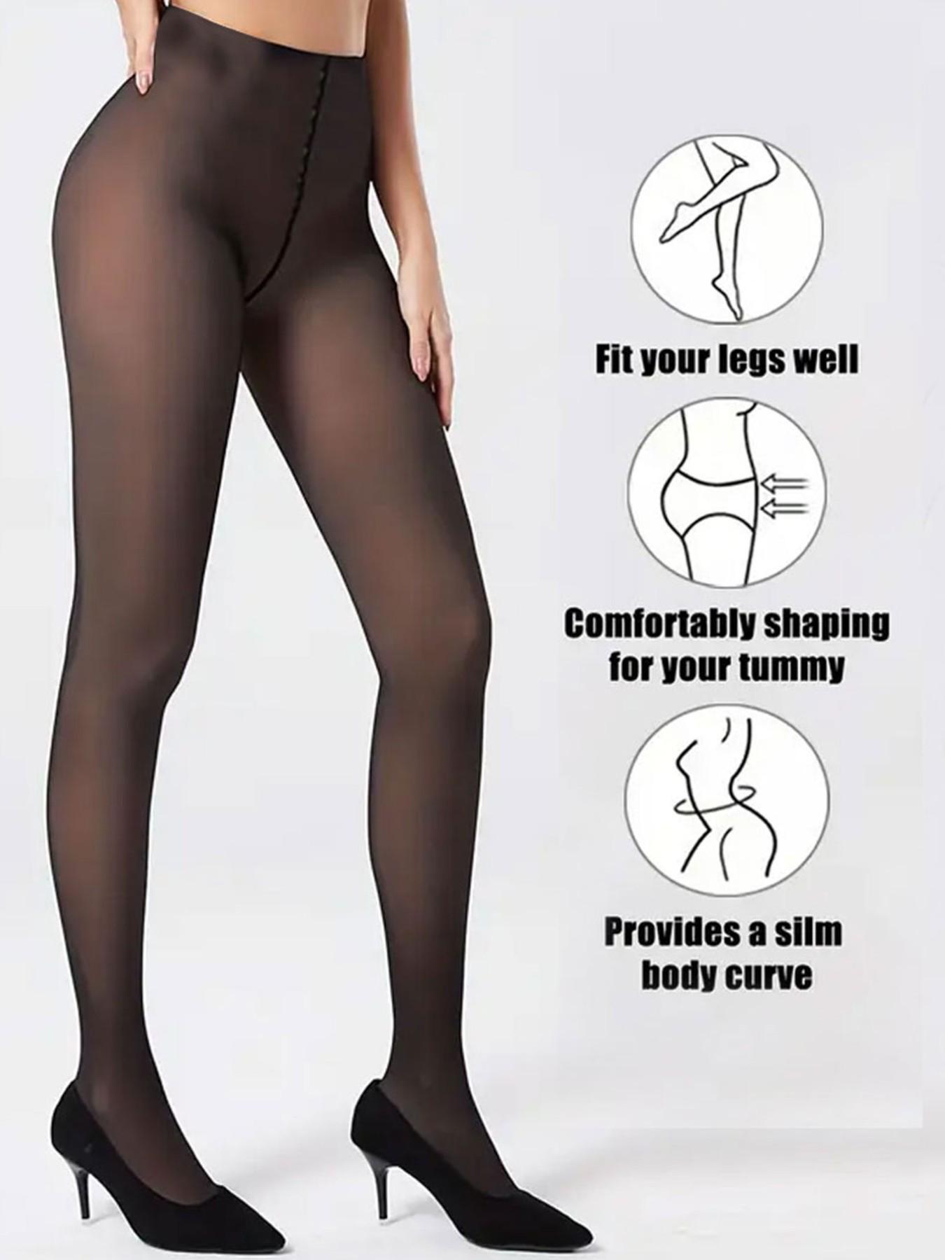 2 Pairs Women's Semi-Sheer Warm Fitted Tights, Soft Comfortable Elastic, Plain Color, Ideal for Underwear, Sleepwear, Casual Wear, Fall Winter