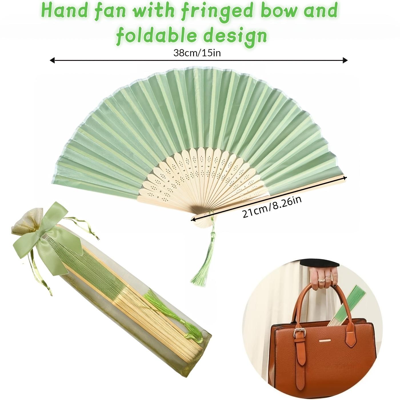Gift for Her/Him 16pcs Green Wedding Favor Fan Set, Women's Handheld Folding Fan with Green Bow, Tassel, Gift Bag, DIY Decorative Women's Gift, Wedding Party Decoration. Suitable for Bridal Shower Favors, Return Gifts, Wedding Banquet Gifts