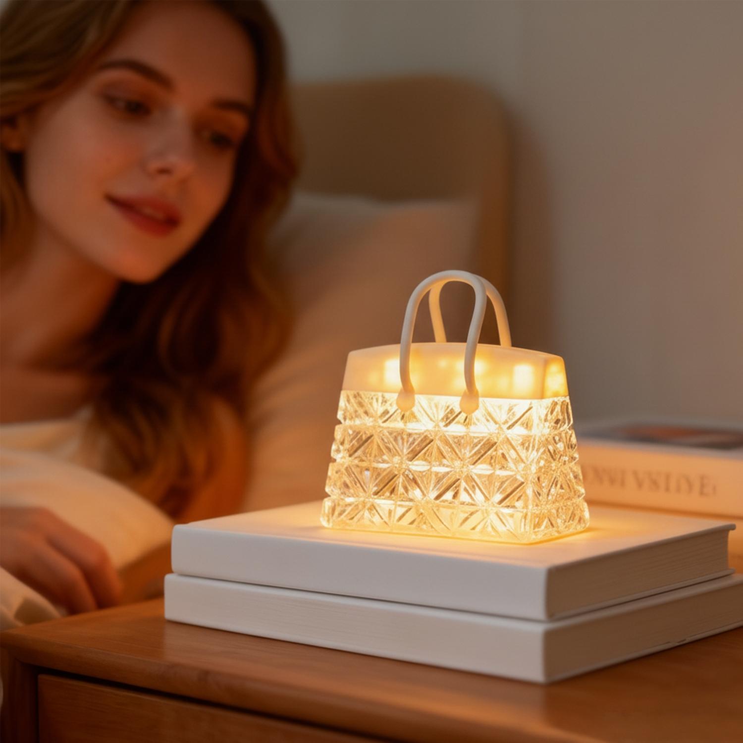 Crystal Transparent Handbag Night Light, Creative Desktop Decoration Gift, Eco-Friendly Ps Material, Battery Powered, Perfect for Girls' Bedroom Nightlight
