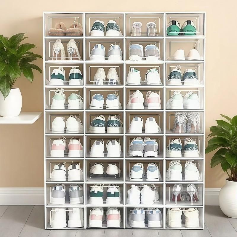 12-piece oversized shoe storage box, transparent plastic stackable shoe finishing box, 2026 Fengshen shoe box! Installation-free + stackable