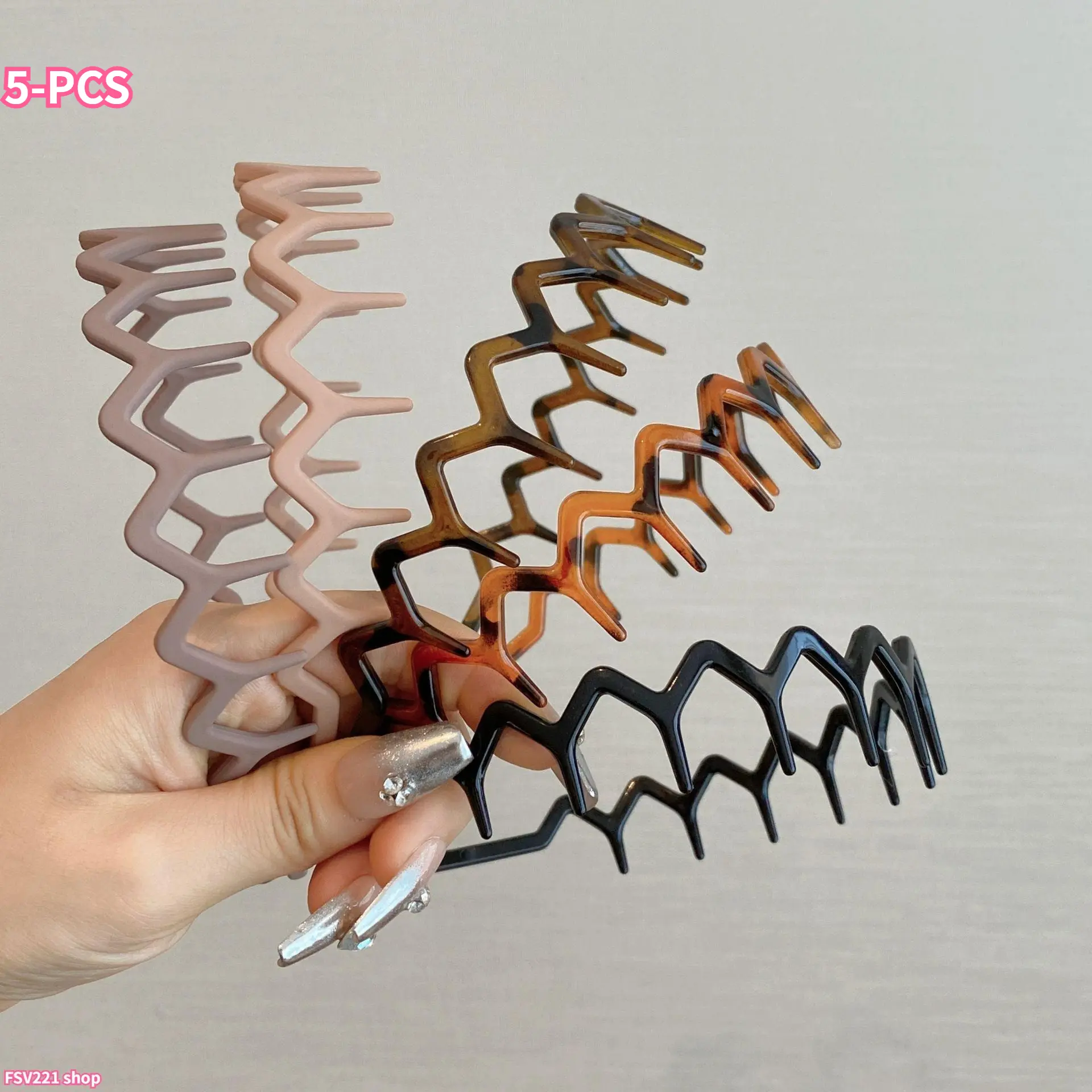 5-Pack Retro Zigzag Wave Headbands for Women, Skinny Non-Slip Plastic Hair Hoops, Flexible Stretchy Hair Accessories for Face Washing, Stretchy Headbands, Elastic Headbands