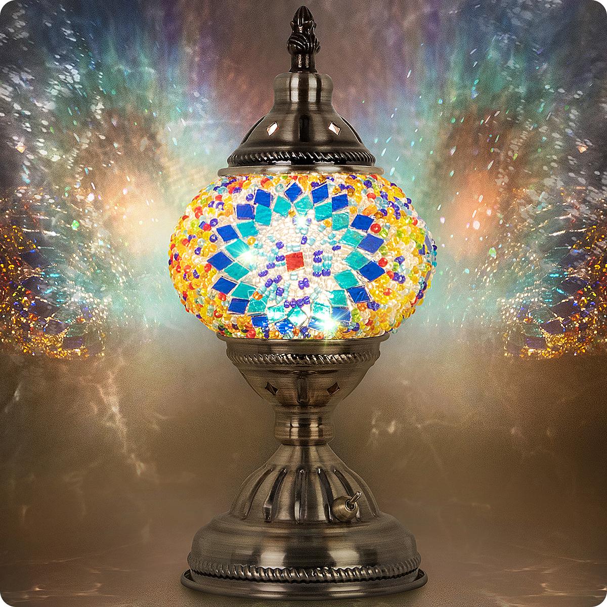 Yarra-Decor Handmade Turkish Moroccan Lamp - Tiffany Mosaic Glass with Bronze Base, Portable Bedside Lamp, Rechargeable Battery 2000mAh (LED Bulb Included) Lighting Christmas gifts Valentine's Day gifts