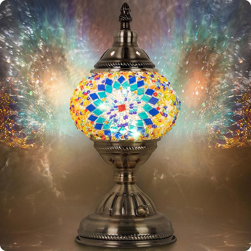 Yarra-Decor Handmade Turkish Moroccan Lamp - Tiffany Mosaic Glass with Bronze Base, Portable Bedside Lamp, Rechargeable Battery 2000mAh (LED Bulb Included) Lighting Christmas gifts Valentine's Day gifts