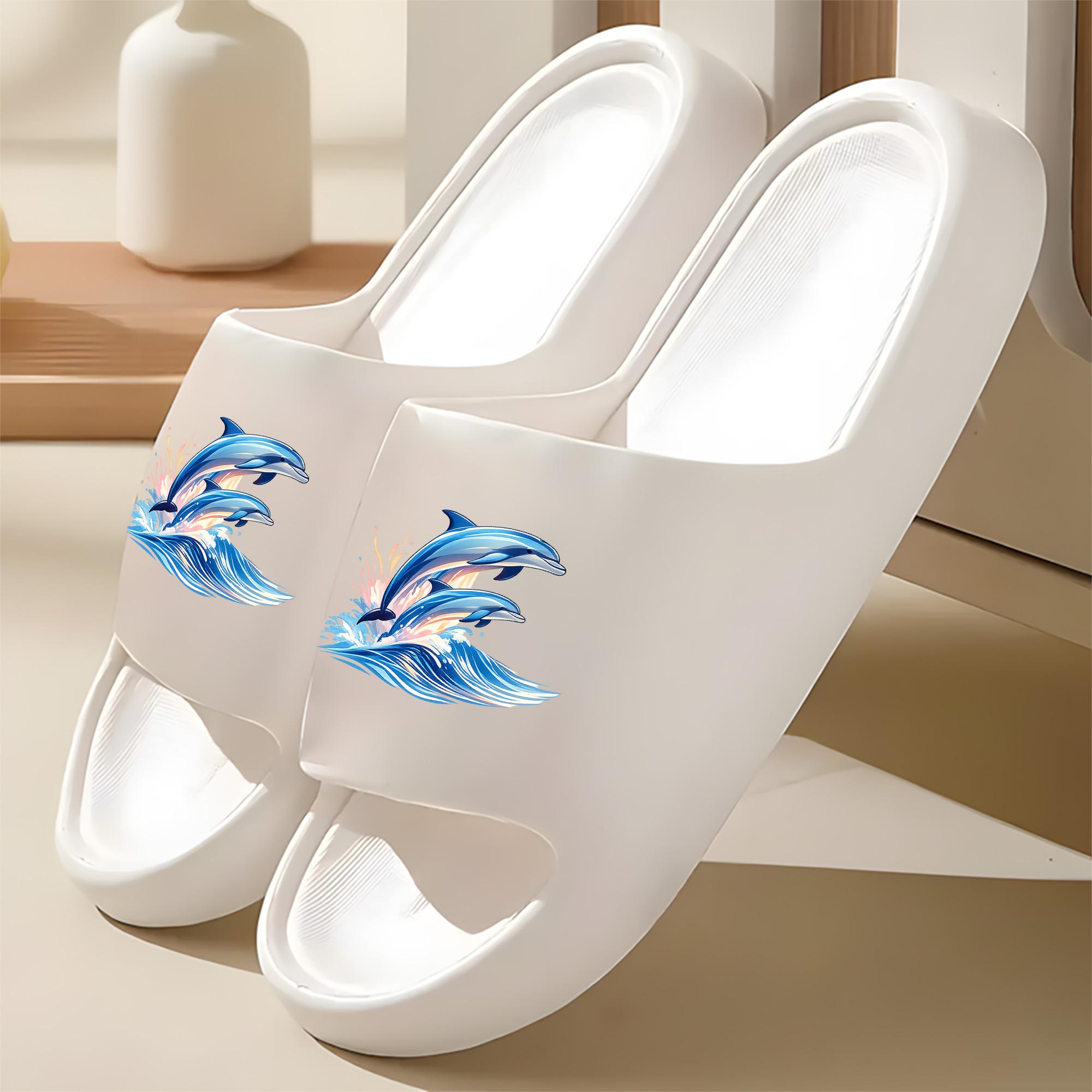 Dolphin Pattern Beach Slippers Women Men Summer Non-slip Soft Sole Quick-drying Lightweight Sandals Casual Outdoor Pool Shoes Flip Flops