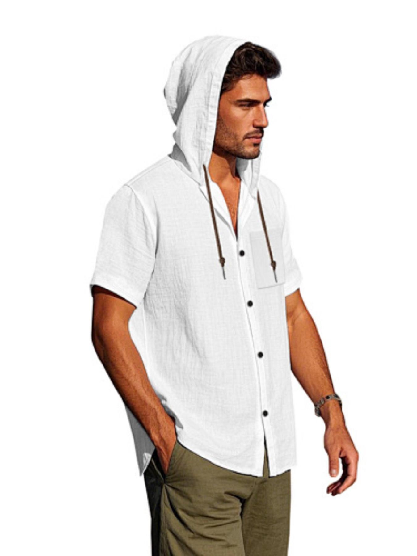 Men's Loose Linen Shirt Long Sleeve Hooded Beach Casual Jacket, Fall Fashion European Style, Trendy Design, Comfortable Fit