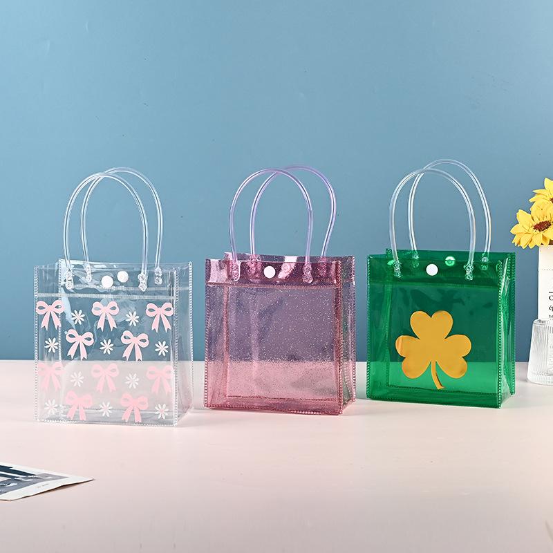 Cute Packaging Bag With Handles Christmas Gift Tote Bag Transparent Pvc Tote Bag Party Favors Bag Candy Apple Packaging Bags