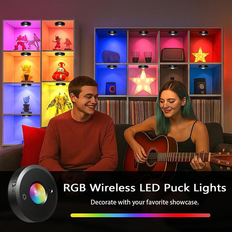 3-Pack Rechargeable LED Disk Lights with Remote Control, Adjustable Dimmable Cabinet Light, 12 Colors & 2 Dynamic Modes, Magnetic Wall Lamp