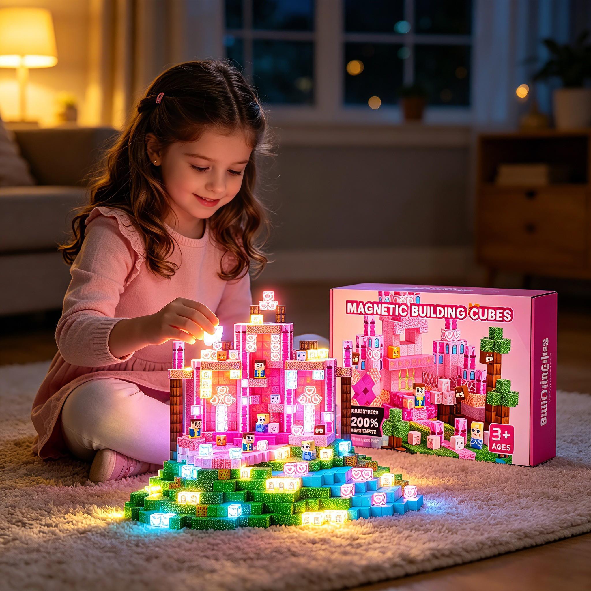 100pcs/150pcs/200pcs Magnetic Puzzle Blocks, Castle Set, Stem Montessori Creative Toy, Ages 3-12, Birthday Gift for Boys Girls