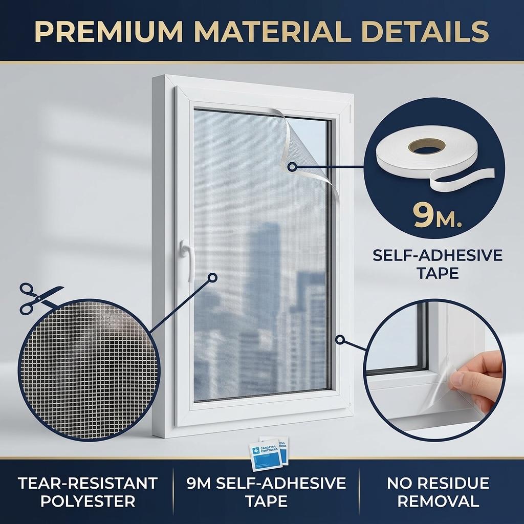 Summer Mosquito-Free Window Mesh, Self-Adhesive Magic Tape, Breathable Anti-Mosquito Screen, Easy Installation, Home Use, Invisible Design