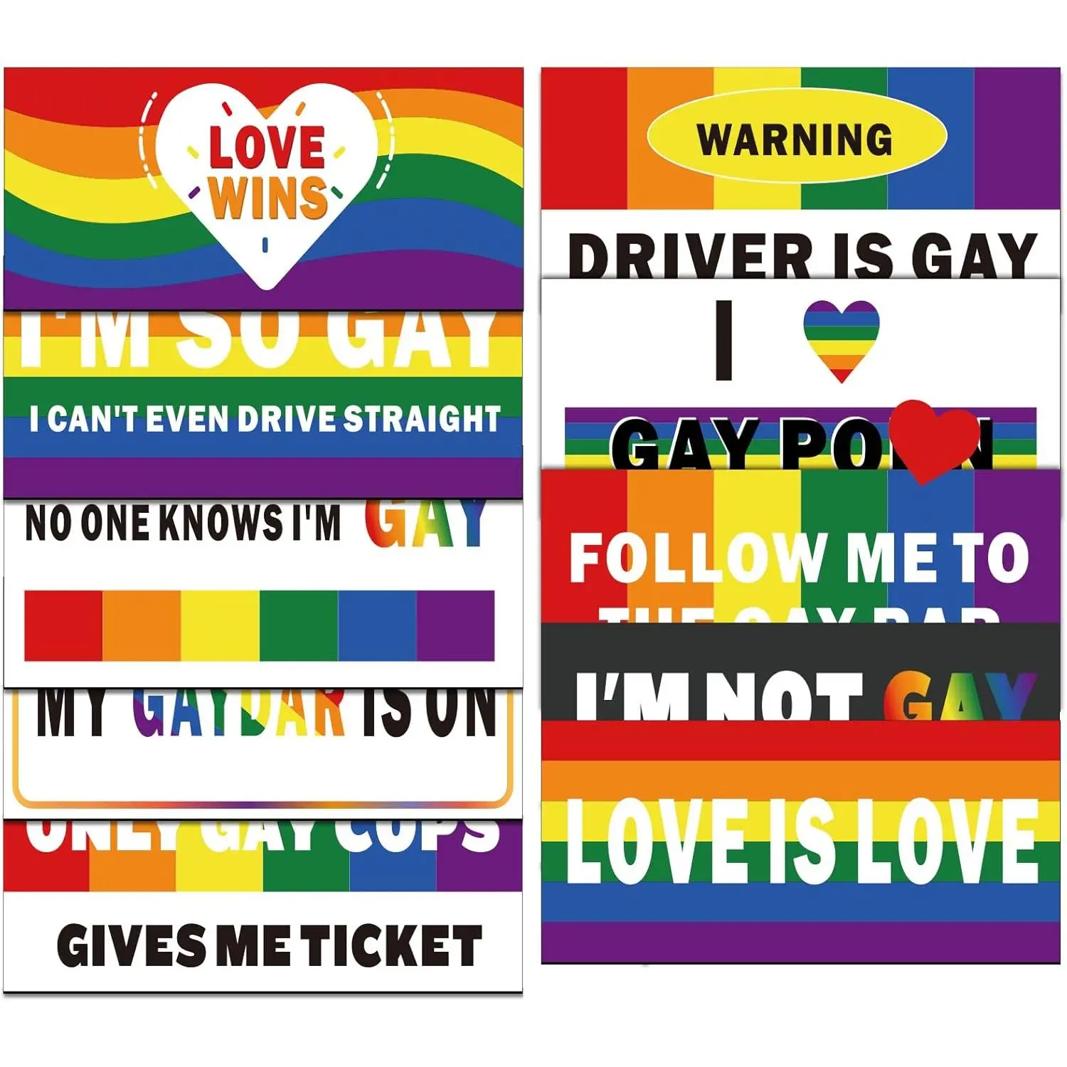 10 Pcs Magnetic Bumper Decals Funny Bumper Stickers Rainbow Car Decals Prank Car Stickers Gay Pride Magnets for Vehicles Truck Car Refrigerator