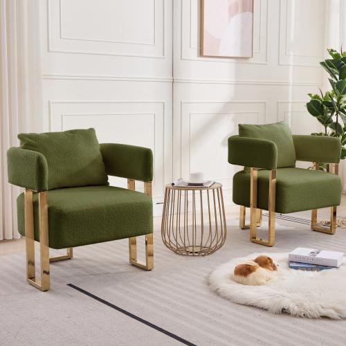 【Bellemave】TS Modern decorative chair, living room side chair with gold metal legs, no wheels, suitable for dressing area, reception room, office,Teddy fleece upholstered metal foot sofa 2PCS Black