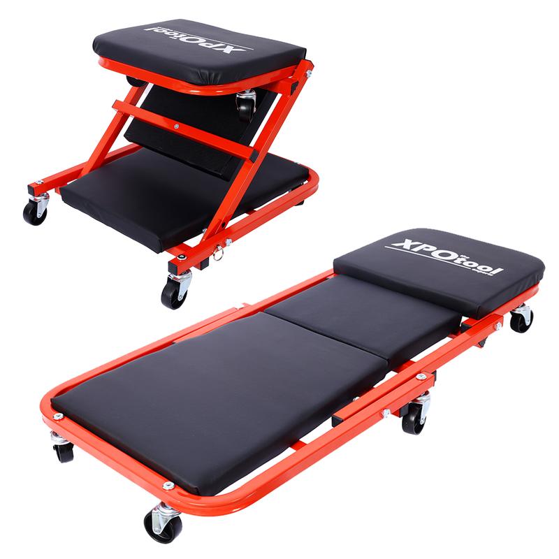 Foldable Z Garage Creeper, 36 in, 300 lbs Load Capacity Rolling Folding Mechanic Creeper Stool, with 6 Wheels Tool Tray Padded Seat Steel Frame, Lay Down or Sit Chair for Garage Shop or Home