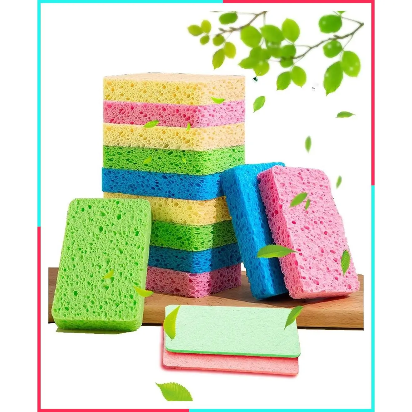 12 Pack Natural Cellulose Kitchen Sponges for Non-Scratch Cleaning | Compressed Cellulose Sponges, Space Saving Design, 4.35 x 2.8 x 1 inch, DIY Craft, Compostable Cleaning Supply