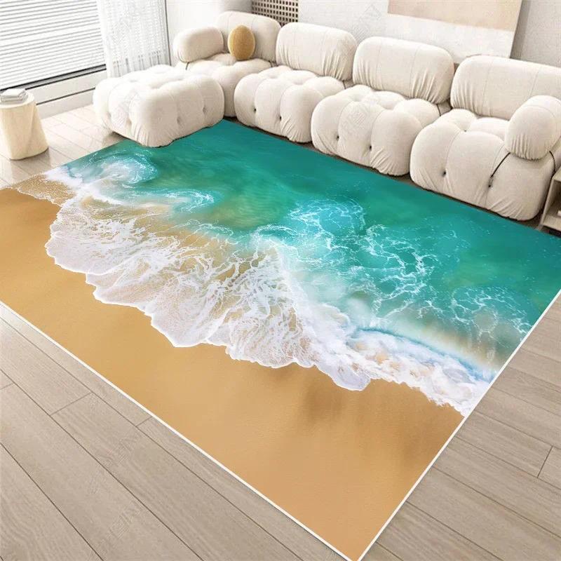 2D Ocean Wave Beach Flannel Area Rug - Realistic Sea Foam Sandy Shore Print Soft Mat for Living Room & Bedroom, Non-Slip Coastal Home Decor #OceanWaveRug #BeachSeafoamMat #CoastalHomeDecor #2DSeaCarpet #NonSlipFlannelRug