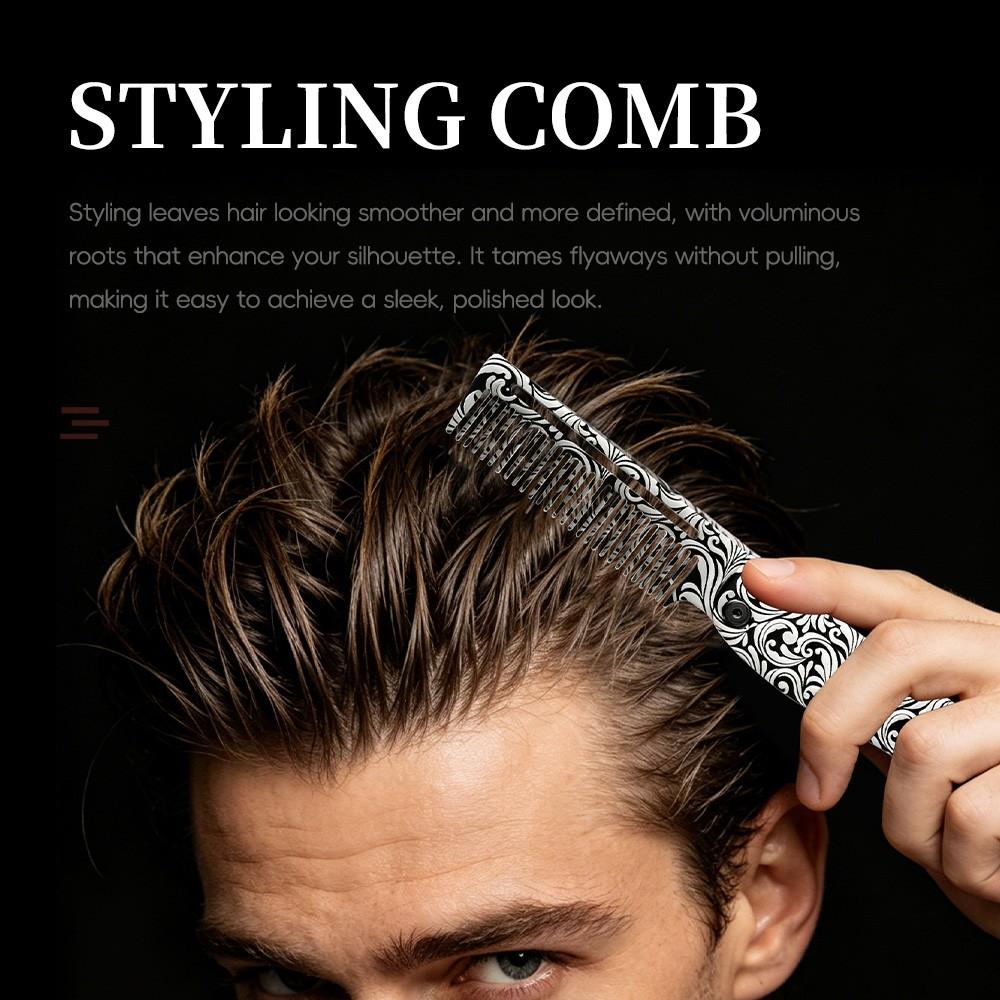 Men's Vintage Engraved Folding Comb, Stainless Steel Anti-Static Portable Hair Comb, Pocket Size Styling Tool, and Options